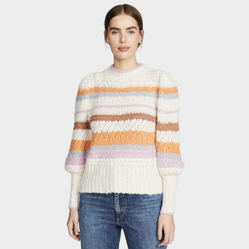 NWT Rebecca Taylor Fluffy Stripe Bishop Sleeve Knit Sweater Women's Small